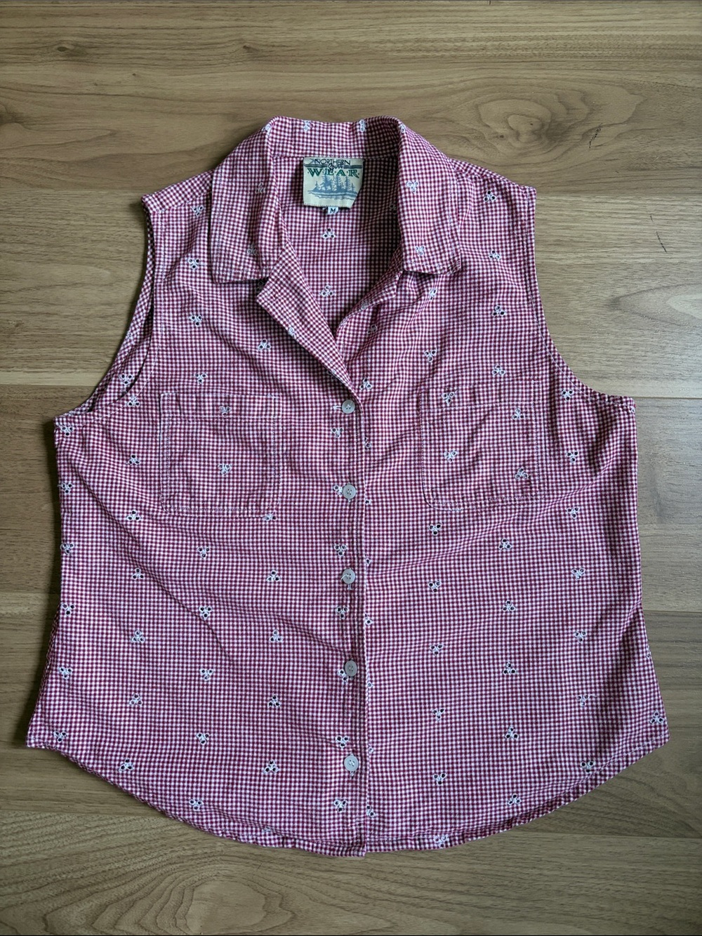 Vintage 90s Red Gingham Sleeveless Button-Down - Northern Spirit Wear Medium